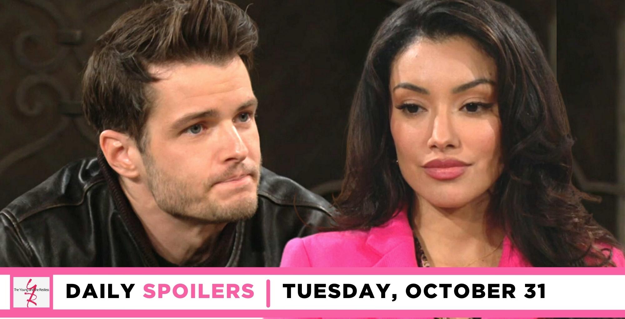 the young and the restless spoilers for october 31, 2023, episode 12736, has kyle and audra talking.
