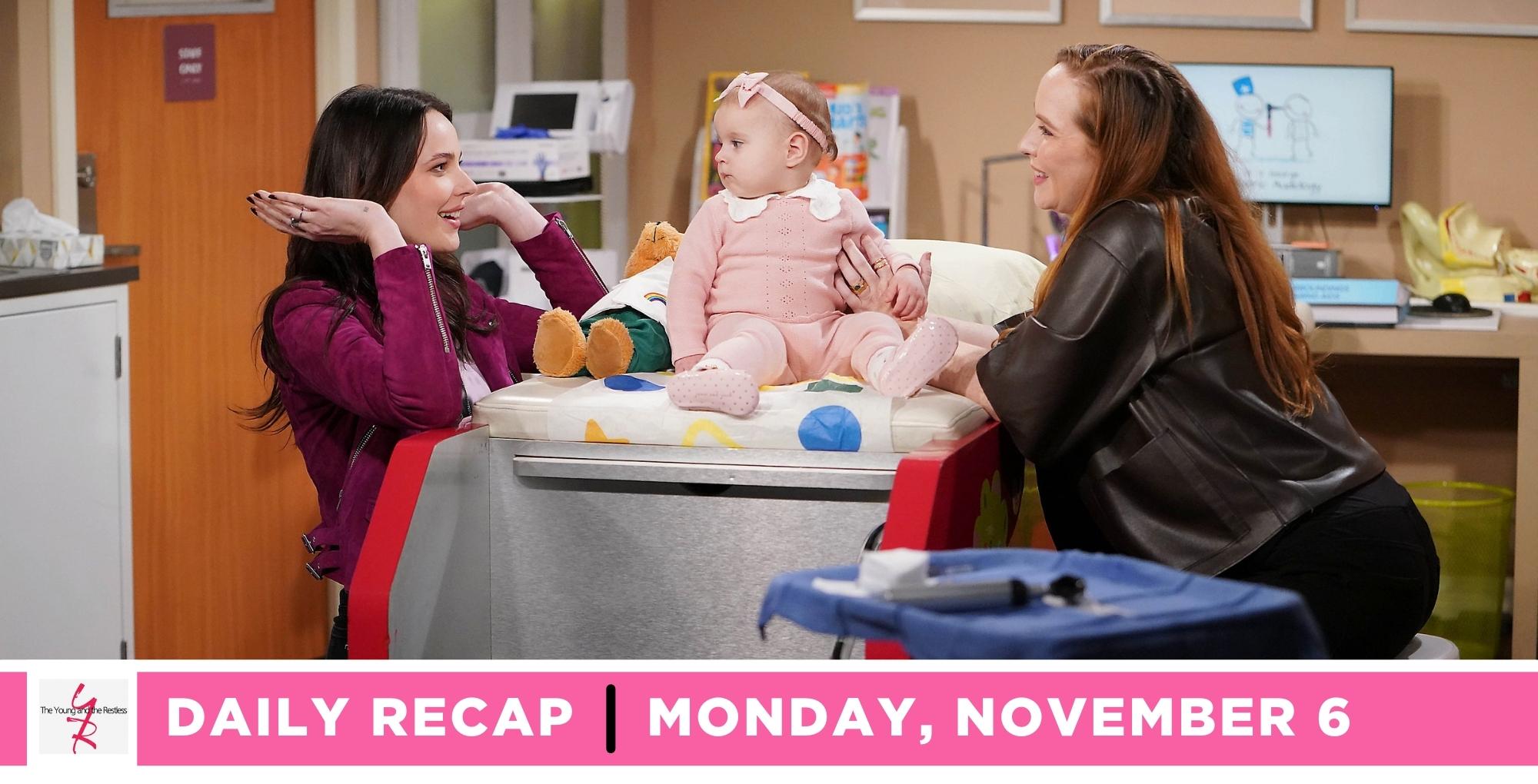 the young and the restless recap for november 6, 2023, episode 12740, has tessa and mariah with aria at the doctor having fun.
