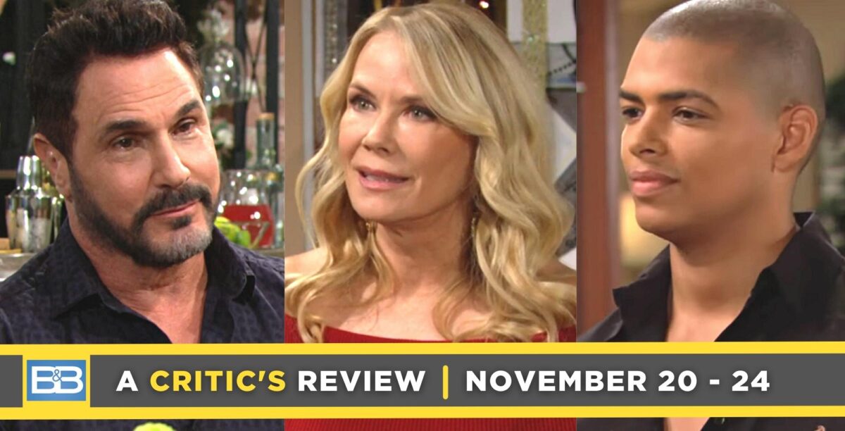 the bold and the beautiful critic's review for november 20 – november 24, 2023, bill, brooke, and zende.