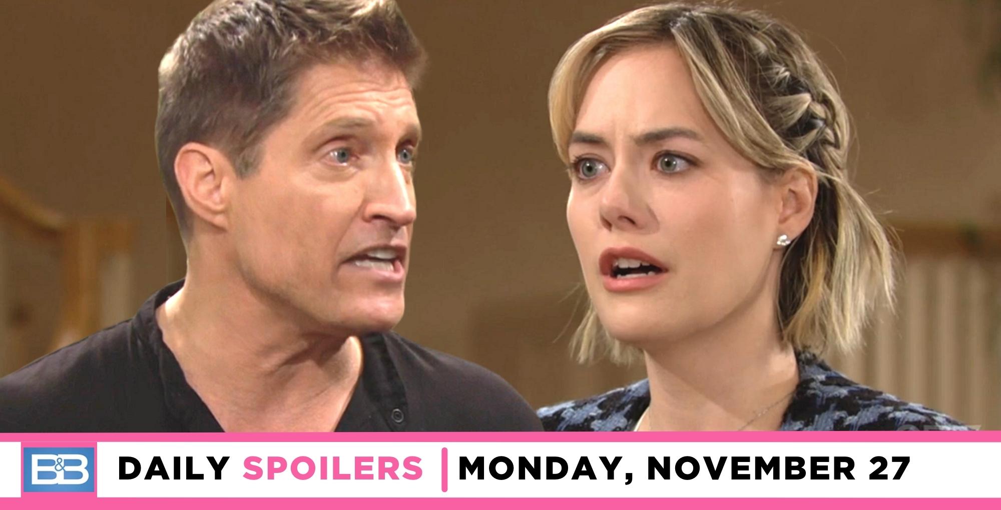 the bold and the beautiful spoilers for november 27, 2023, episode 9155, has deacon talking with hope.