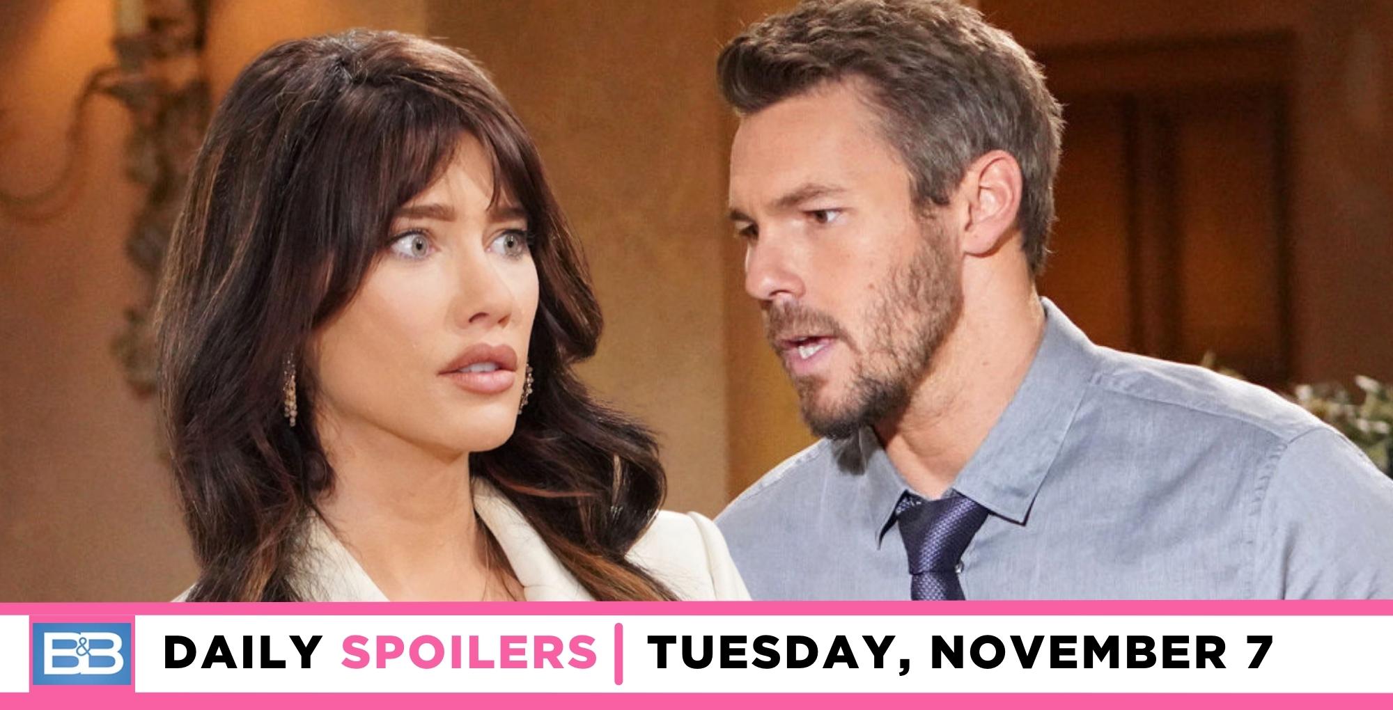 the bold and the beautiful spoilers for november 7 2023, episode 9143, has steffy wary of liam.