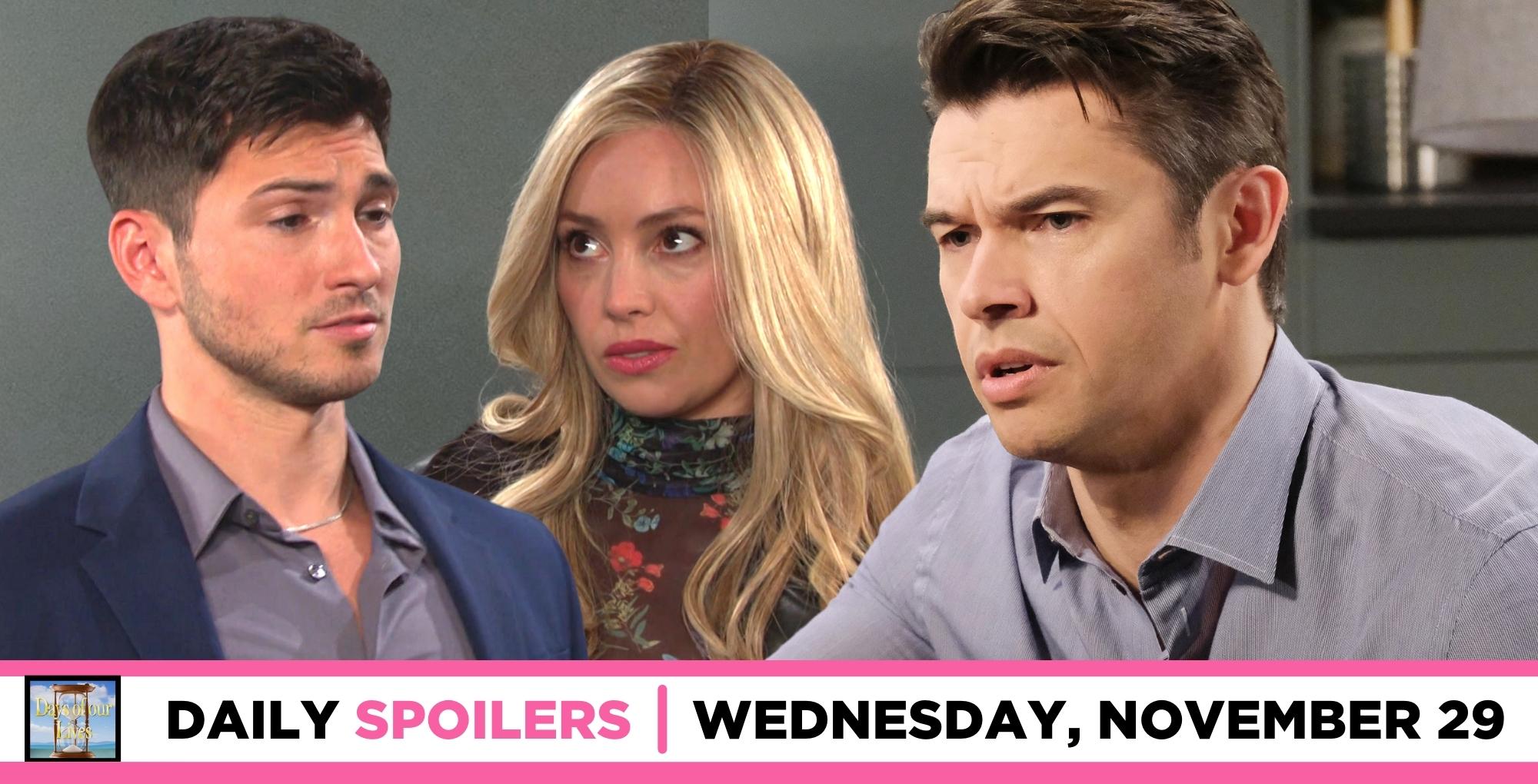 days of our lives spoilers for november 29, 2023, episode 14737, has alex, theresa, and xander.