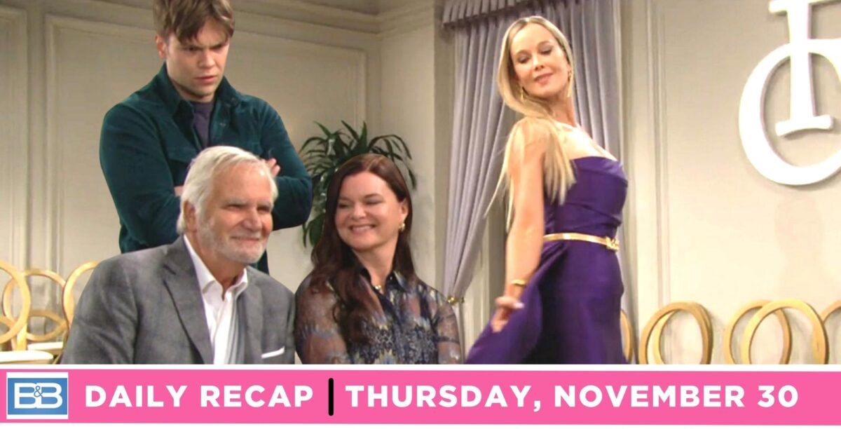 the bold and the beautiful recap for thursday, november 30, 2023, donna puts on a show.