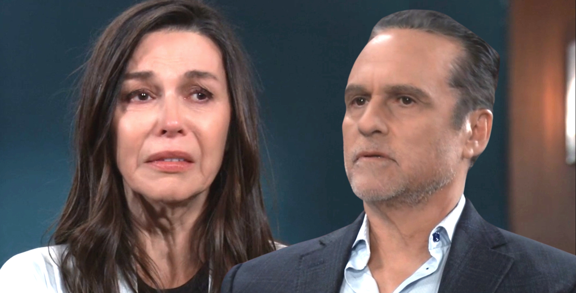 general hospital anna devane and sonny corinthos looking upset.