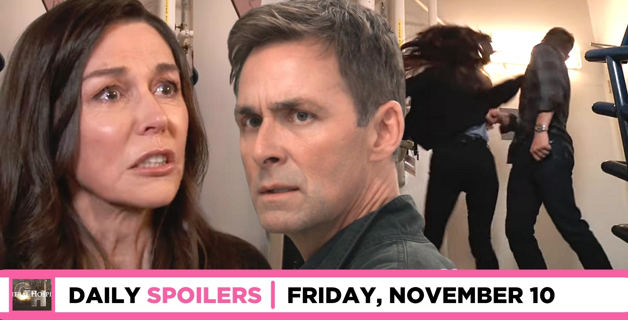 general hospital spoilers for november 10, 2023, episode 15340, has anna facing valentin and hitting him.