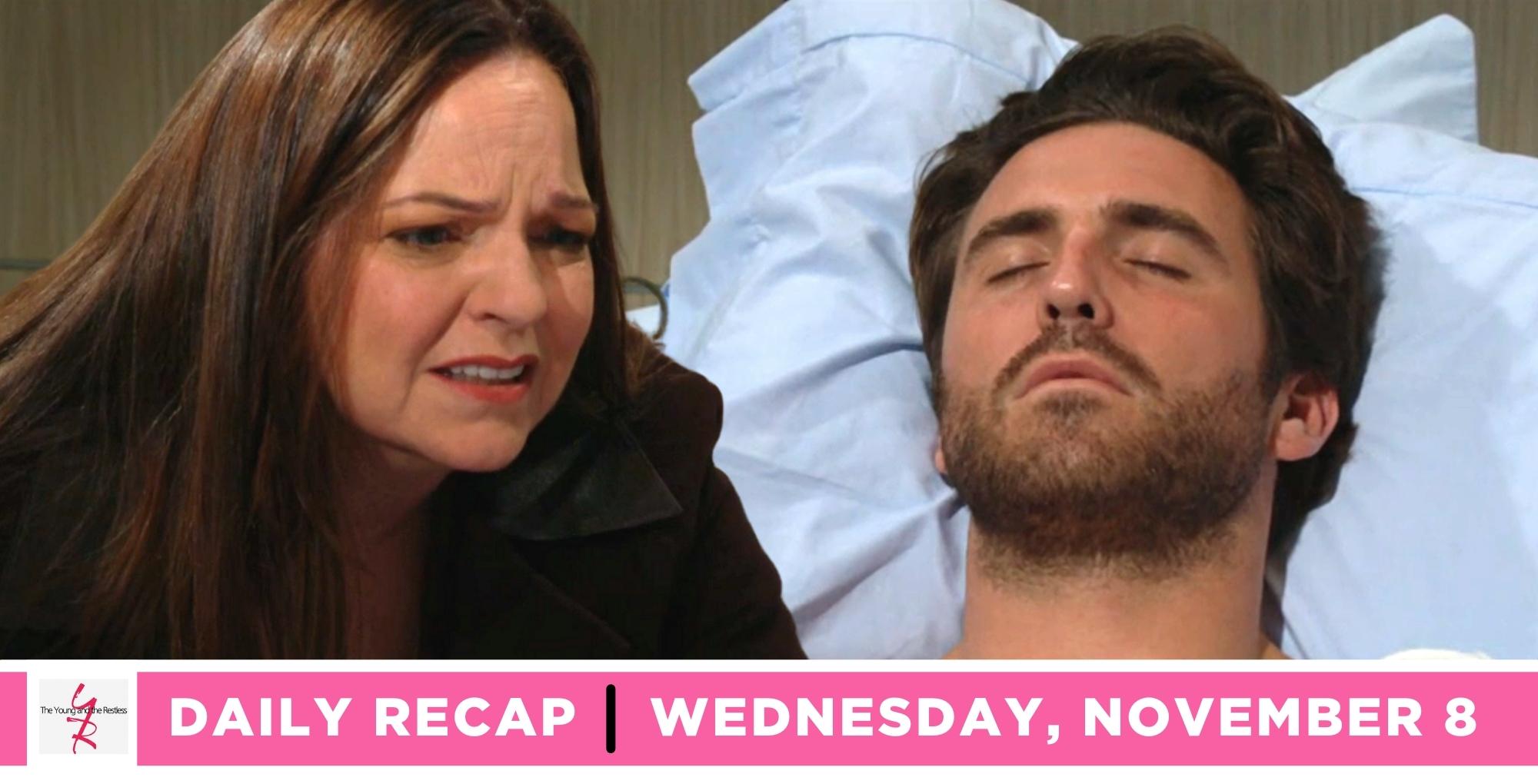 the young and the restless recap for november 8, 2023, episode 12742, has nina at chance's bedside.