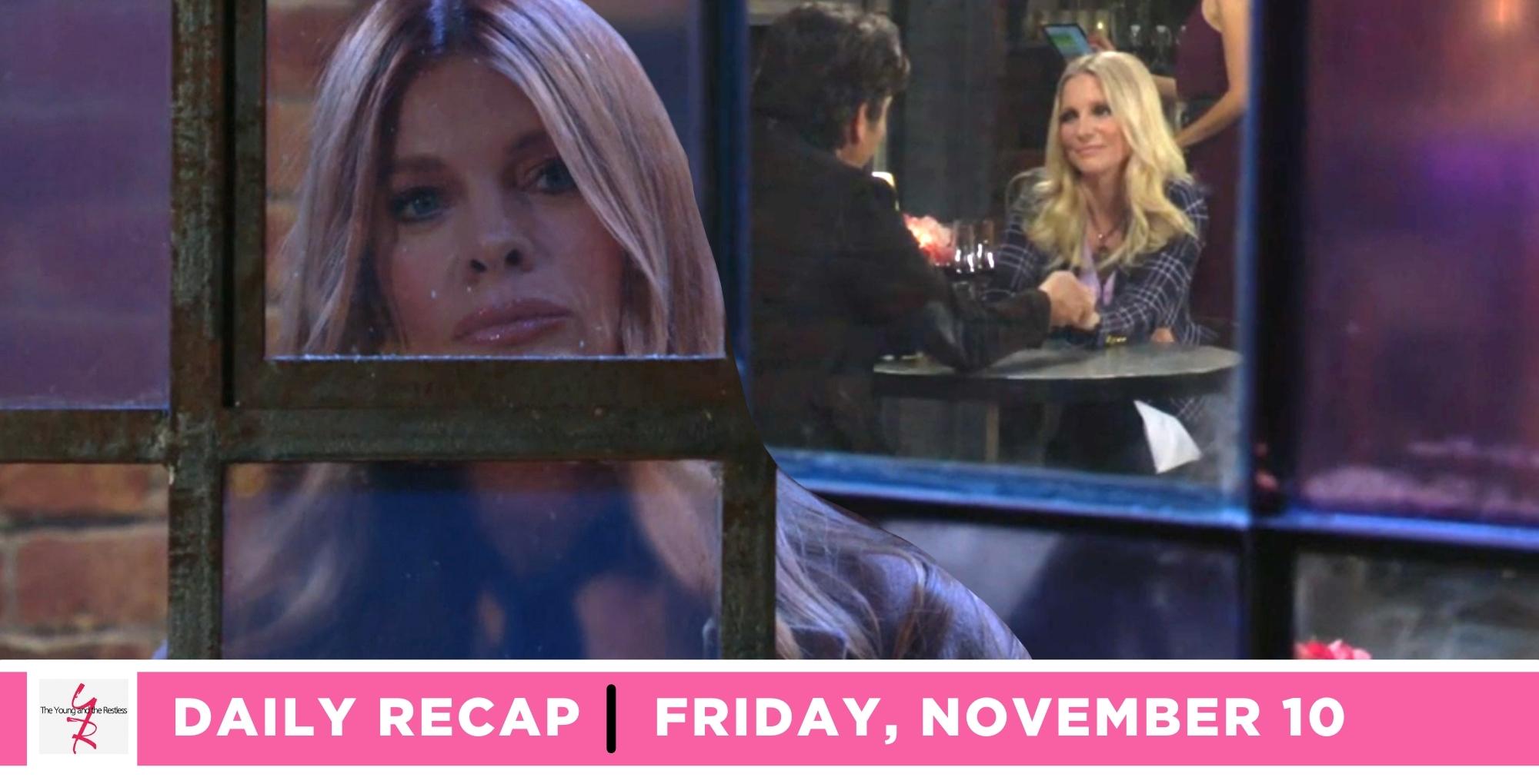 the young and the restless recap for november 10, 2023, episode 12744, has phyllis watching chris and danny through a window.