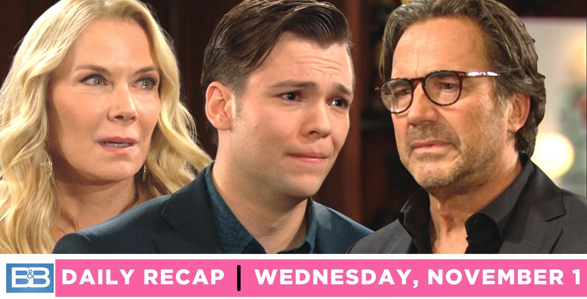 the bold and the beautiful recap for wednesday, november 1, 2023, brooke, rj, and ridge.