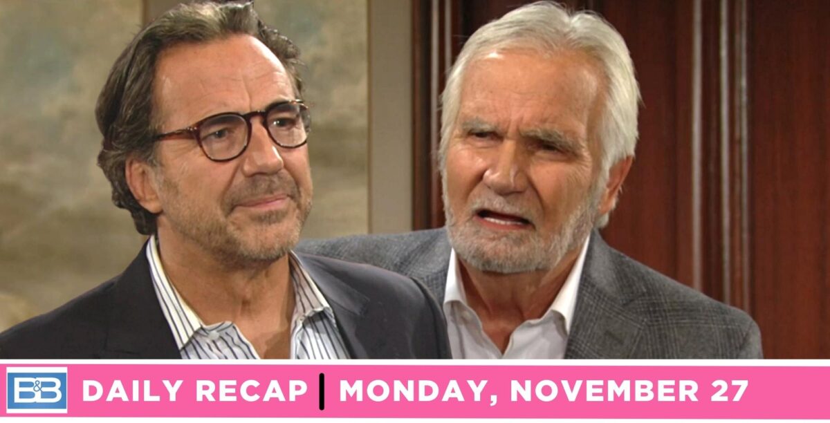 the bold and the beautiful recap for monday, november 27, 2023, ridge and eric.