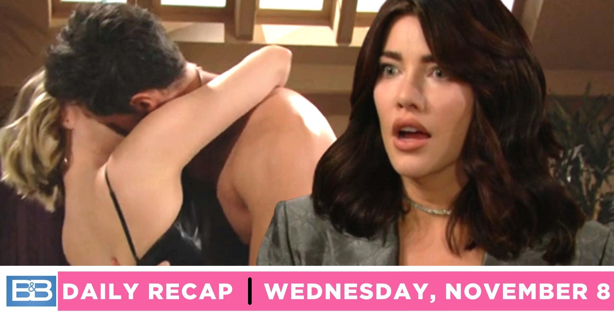 the bold and the beautiful recap for wednesday, november 8, 2023, steffy gets an eyeful of thomas and hope.