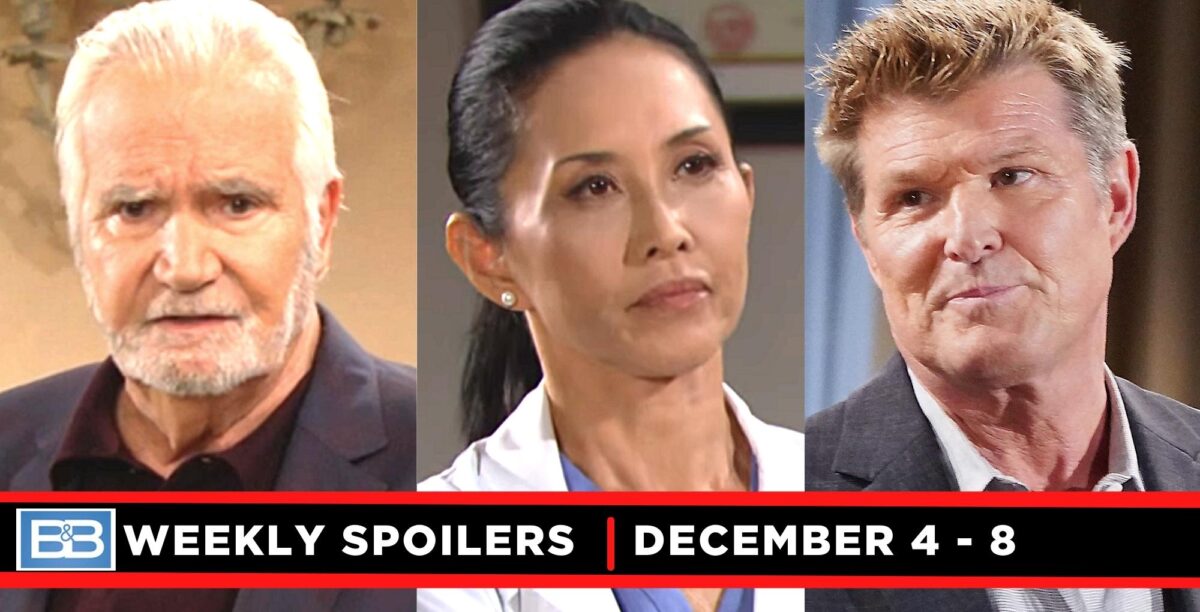 bold and the beautiful spoilers for december 4-8, 2023, three images eric, li, thorne.