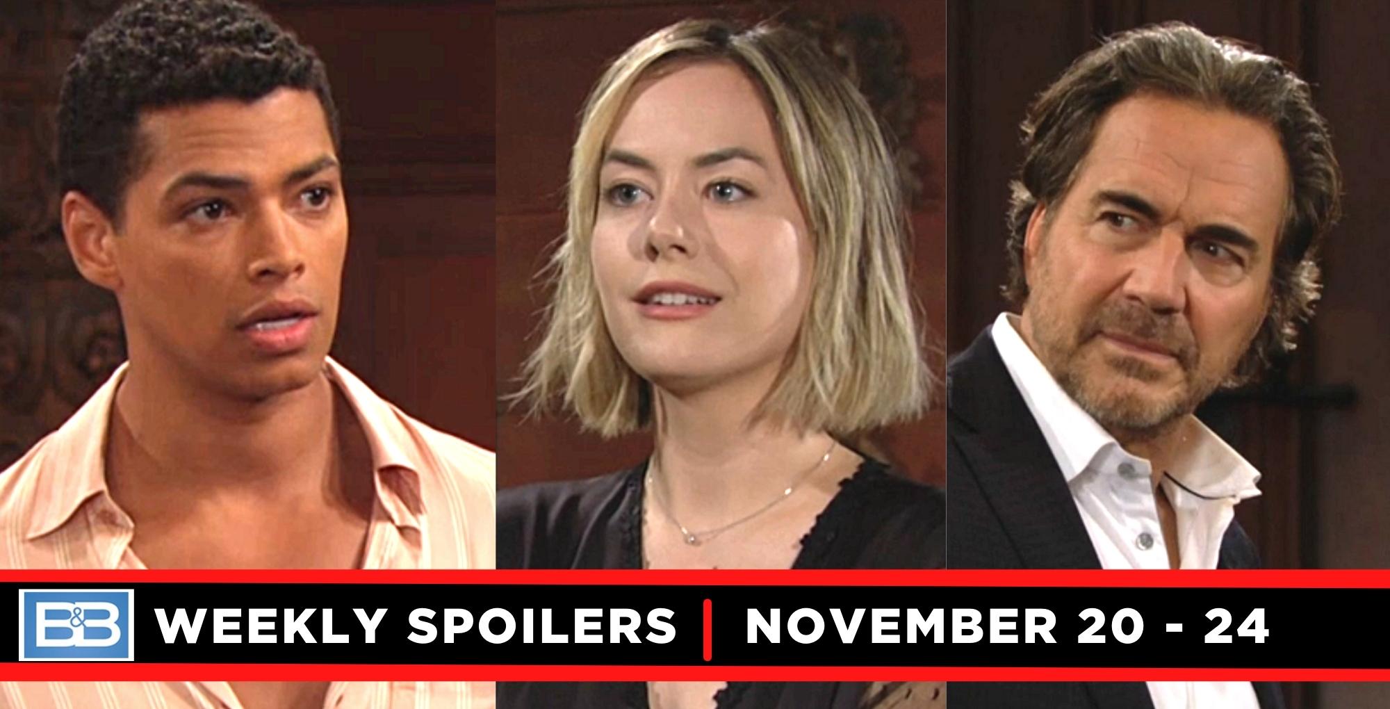 weekly bold and the beautiful spoilers with zende forrester, hope logan, and ridge forrester.