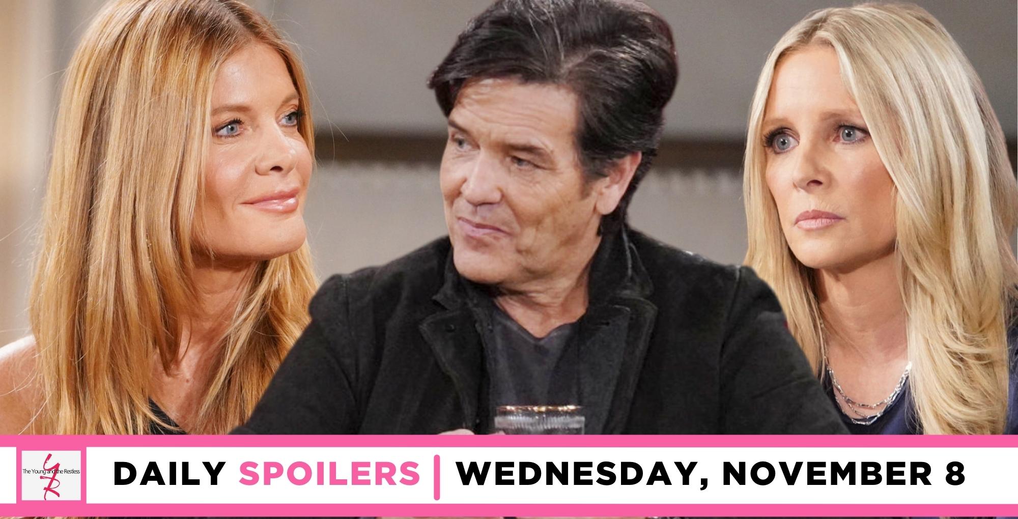 the young and the restless spoilers for november 8, 2023, episode 12742, has danny with phyllis on one side and christine the other.