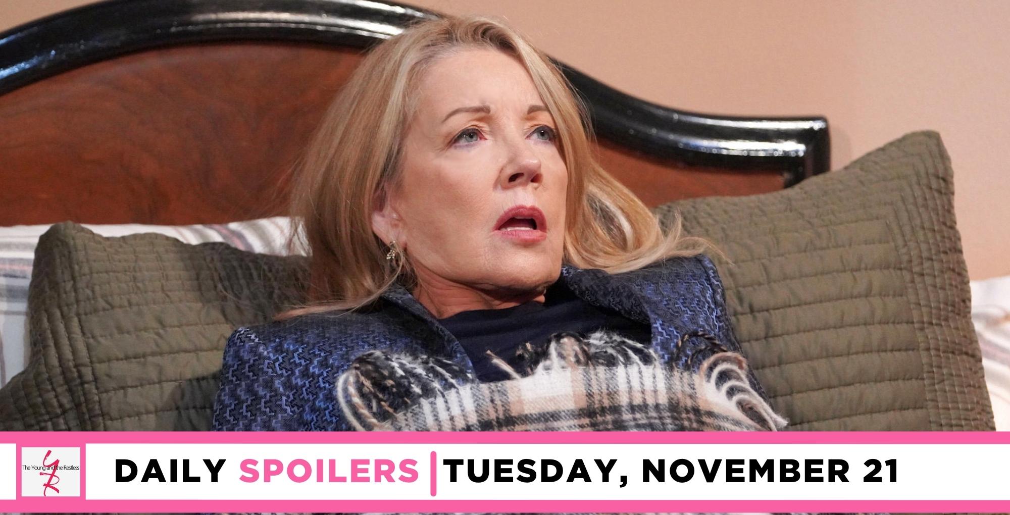 the young and the restless spoilers for november 21, 2023, episode 12751, has nikki upset in bed.