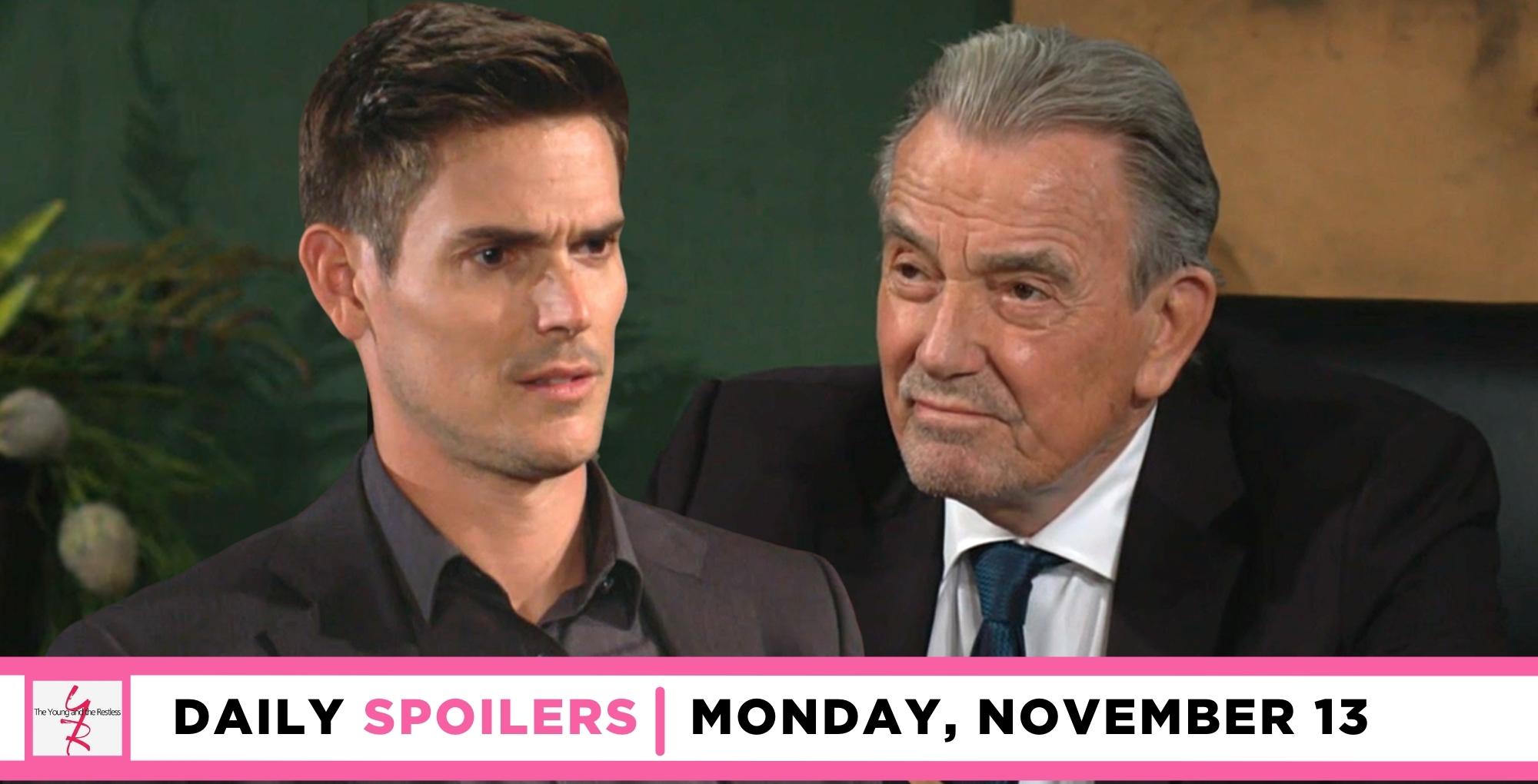 the young and the restless spoilers for november 13, 2023, episode 12745, has adam looking at victor.