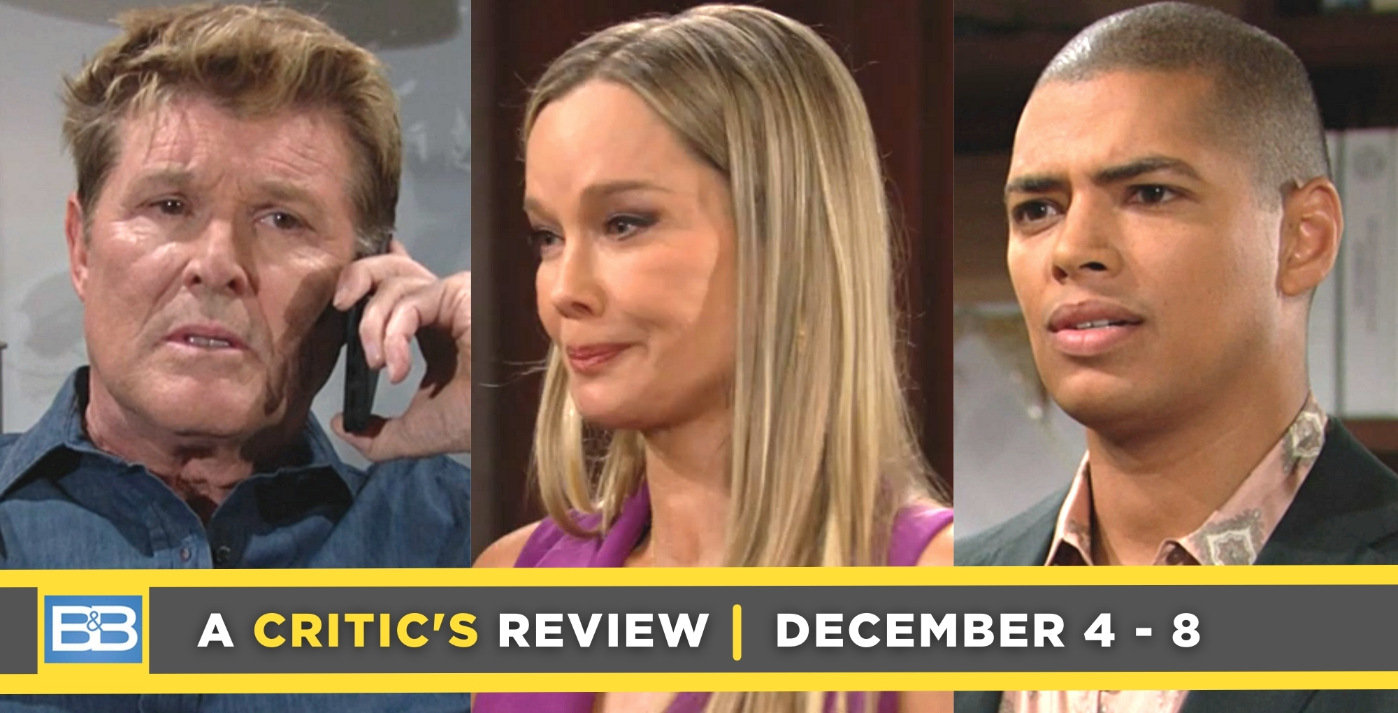 the bold and the beautiful critic's review for december 4 – december 8, 2023, three images, thorne, donna, and zende.