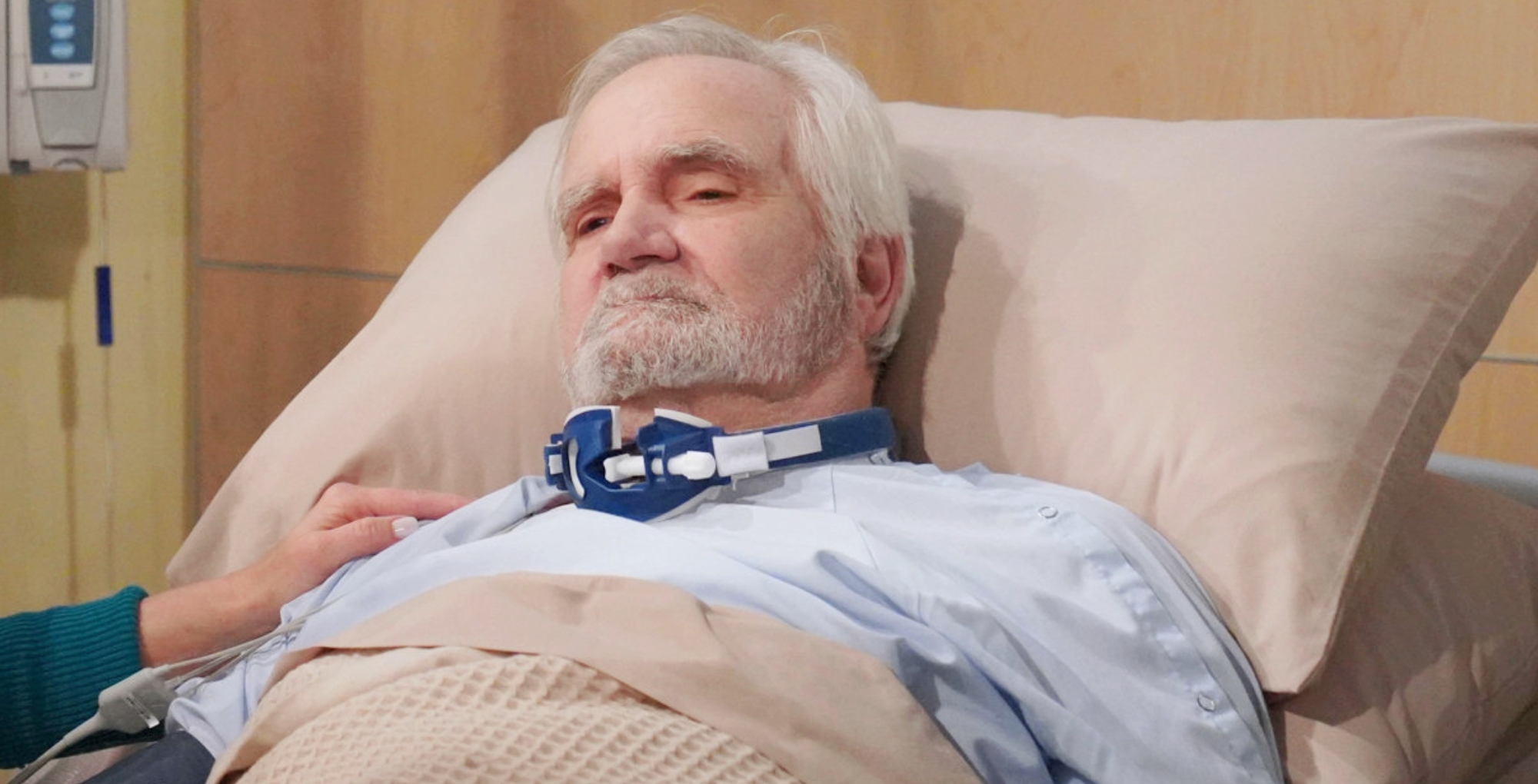 eric forrester of bold and the beautiful lying in his hospital bed.