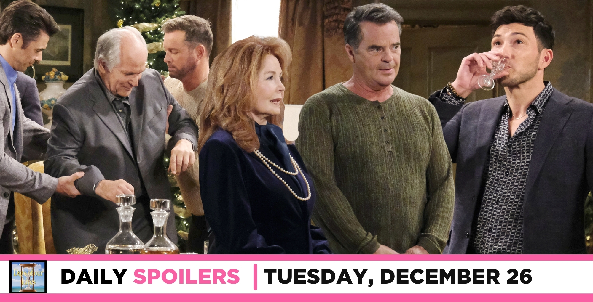 days spoilers photos for december 26, 2023, episode 14756, xander, konstantin, brady, maggie, justin, and alex celebrate.