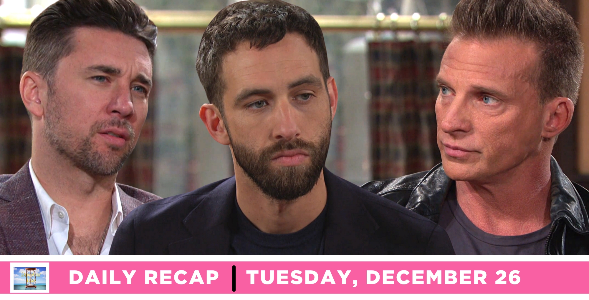 chad dimera, everett lynch, and harris michaels broke bread on the days of our lives recap for monday, december 26, 2023.