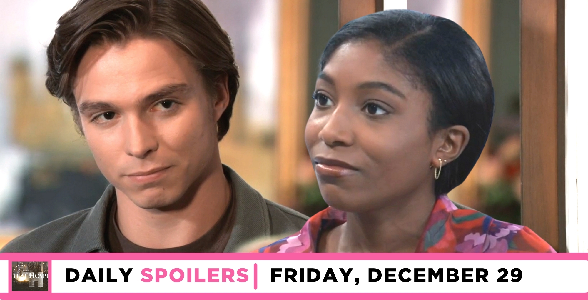 general hospital spoilers for december 29, 2023, episode 15373, has spencer and trina looking at each other.