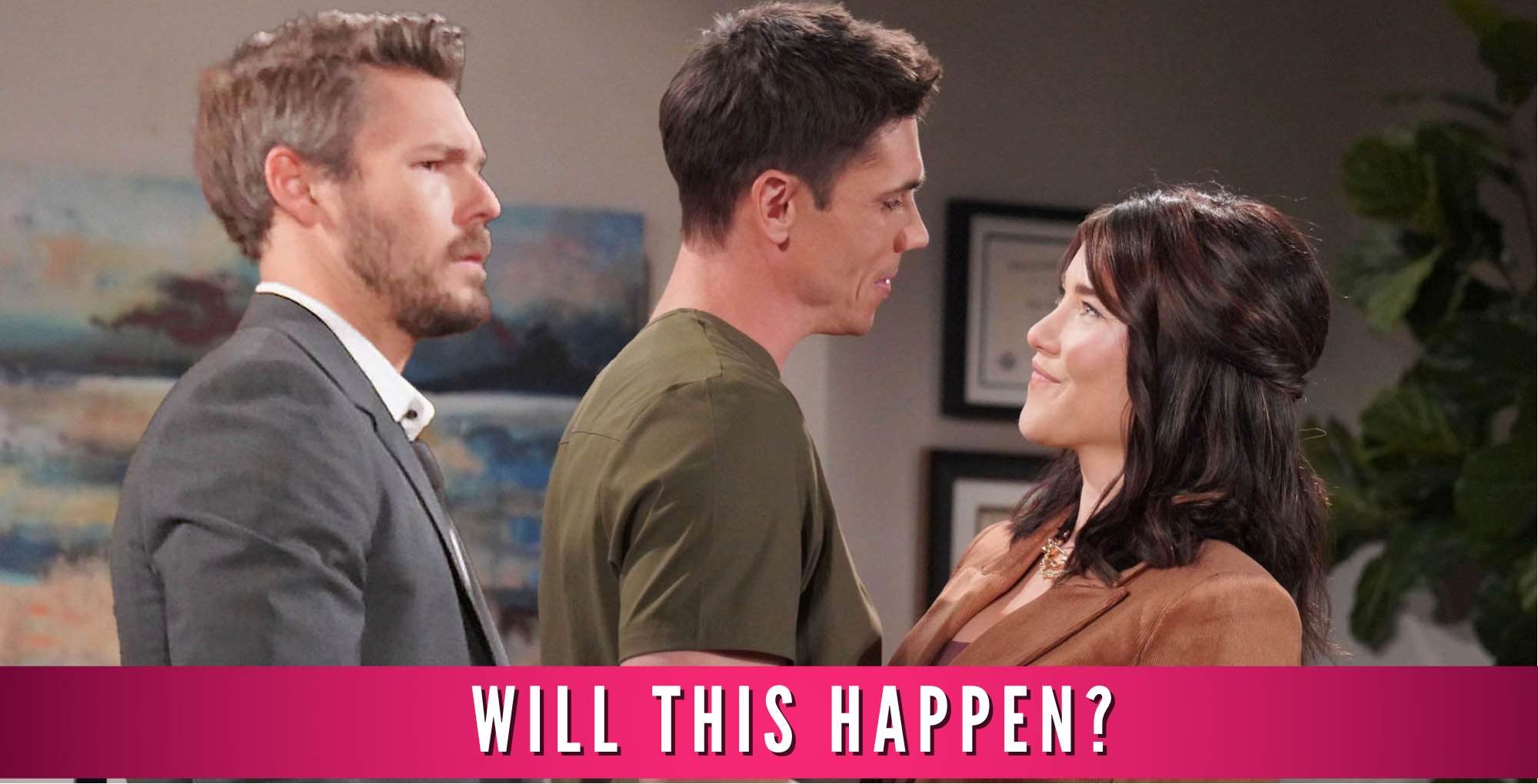 liam spencer looks as finn finnegan and steffy forrester finnegan gaze adoringly at each other on bold and the beautiful.