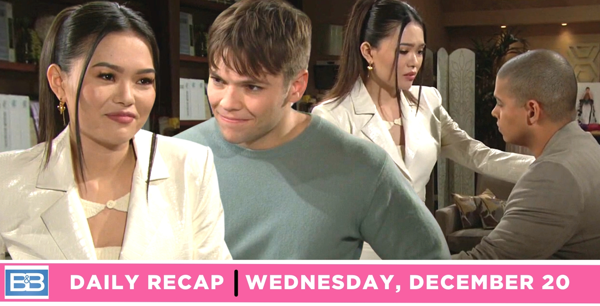 the bold and the beautiful recap for wednesday, december 20, 2023, episode 9172 has luna with rj and with zende.
