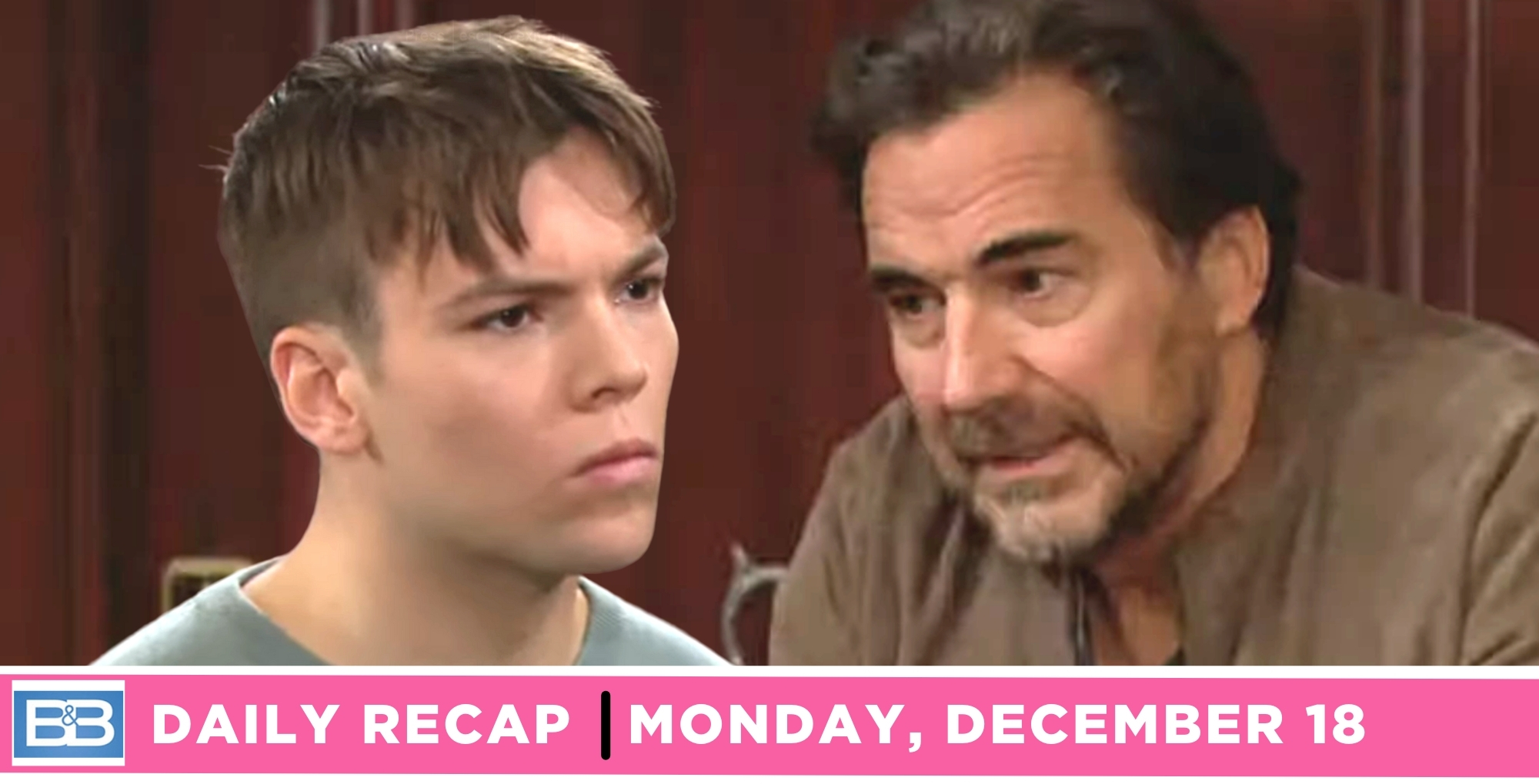 bold and the beautiful recap for december 18, 2023 sees ridge forrester and rj forrester making plans.