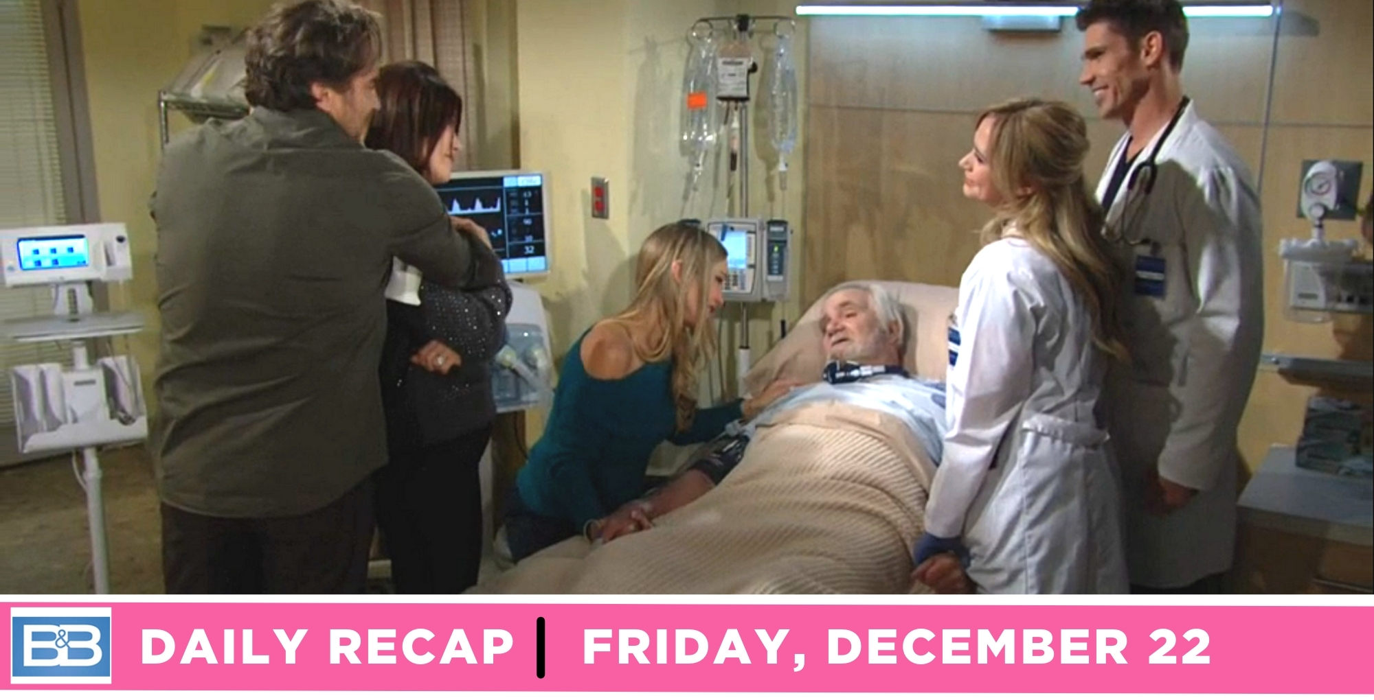 the bold and the beautiful recap for december 22, 2023, episode 9174, had eric awake, surrounded by family.