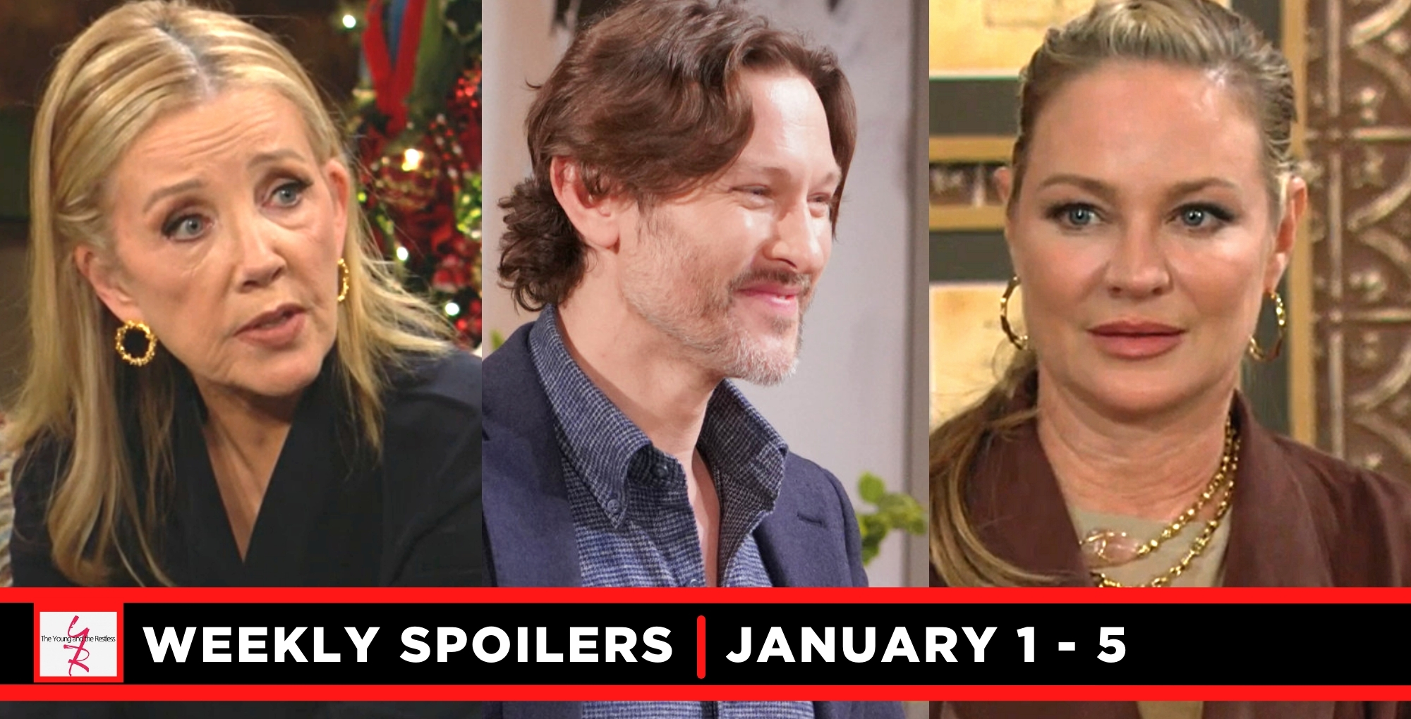 the young and the restless spoilers for january 1 – january 5, 2024, three images, nikki, daniel, and sharon.