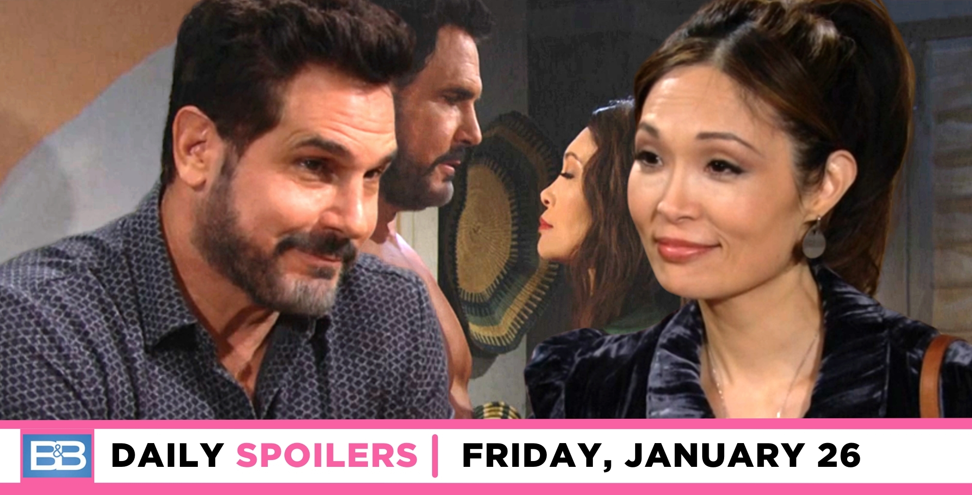 the bold and the beautiful spoilers for january 25, 2024, episode 9195, has bill and poppy getting even closer.
