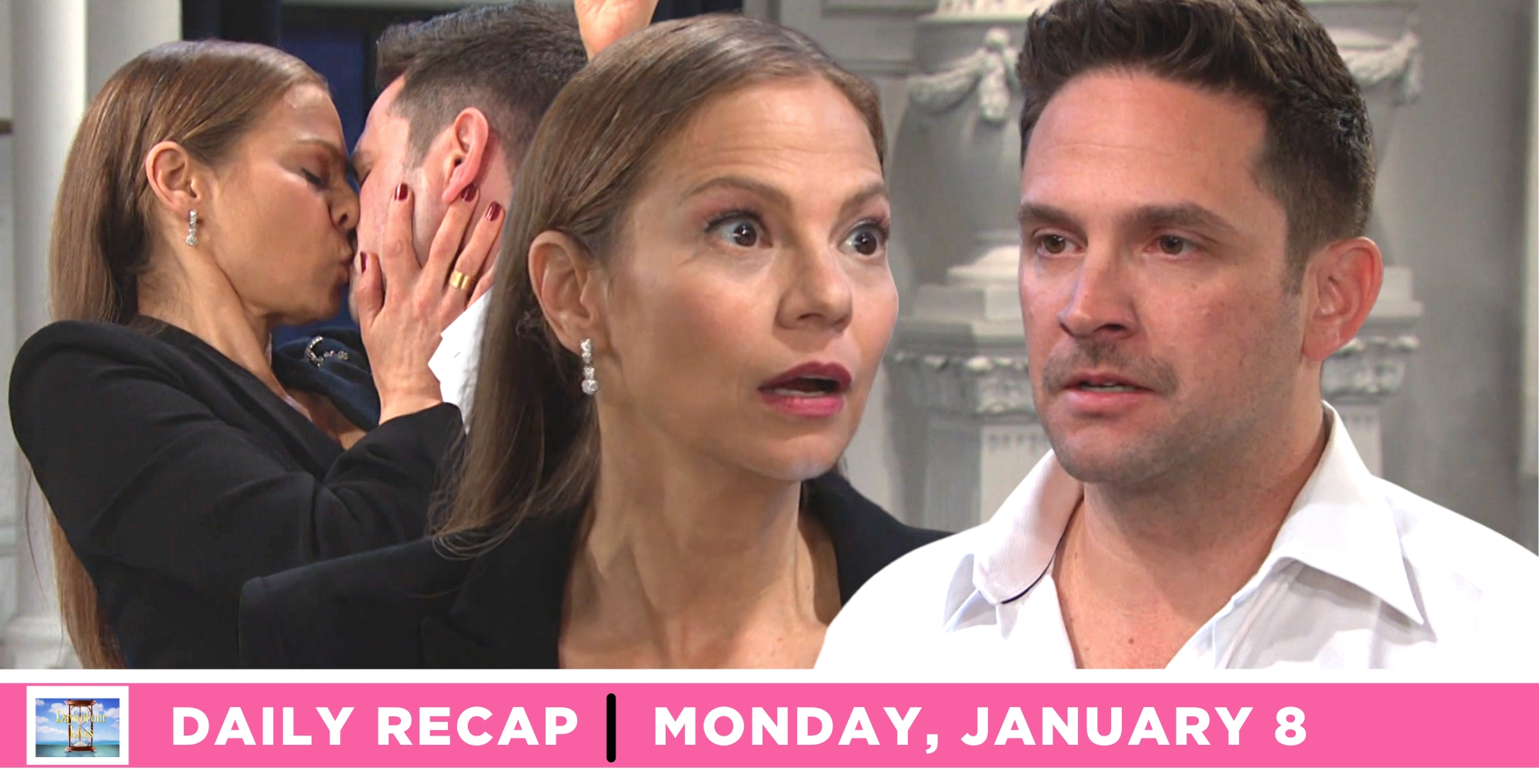 days of our lives recap for january 8, 2024, episode 14765, has stefan and ava kissing and also talking.