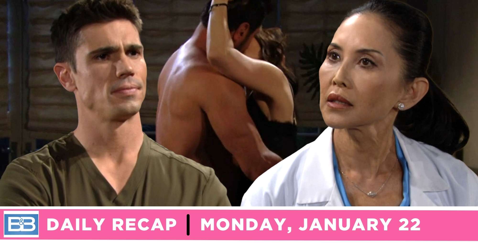 bold and the beautiful recap for january 22, 2024, episode 9192, has finn talking to li as poppy and bill kiss.