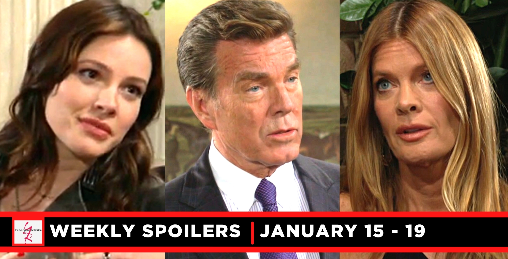 the young and the restless spoilers for january 15-19, 2024, three images, tessa, jack, and phyllis.