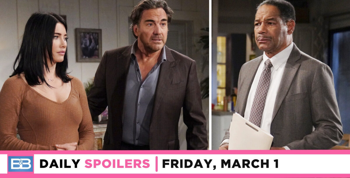 the bold and the beautiful spoilers for march 1, 2024, episode 9221, ridge and steffy and deputy chief baker.