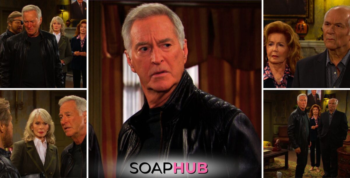 In the Wednesday, March 20 episode of Days of Our Lives, Steve, Marlena, Maggie, and Konstantin try to talk John out of making a big decision - with soap hub log on bottom of image