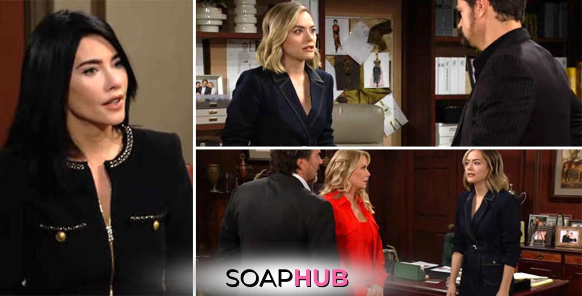The Bold and the Beautiful recap for March 26 features Steffy, Hope, Thomas, Brooke, and Ridge with the Soap Hub logo across the bottom.