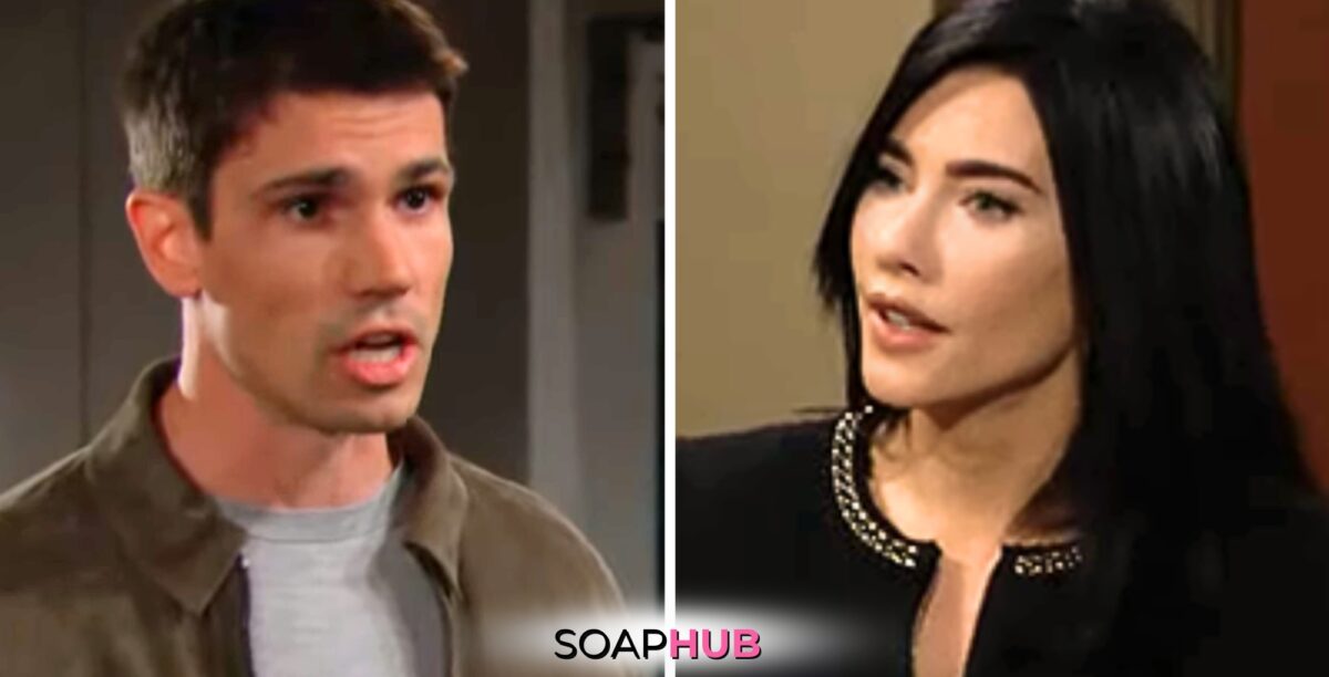 Bold and the Beautiful Spoilers for Monday April 1 Episode 9240 Feature Finn and Steffy with the Soap Hub Logo Across the Bottom