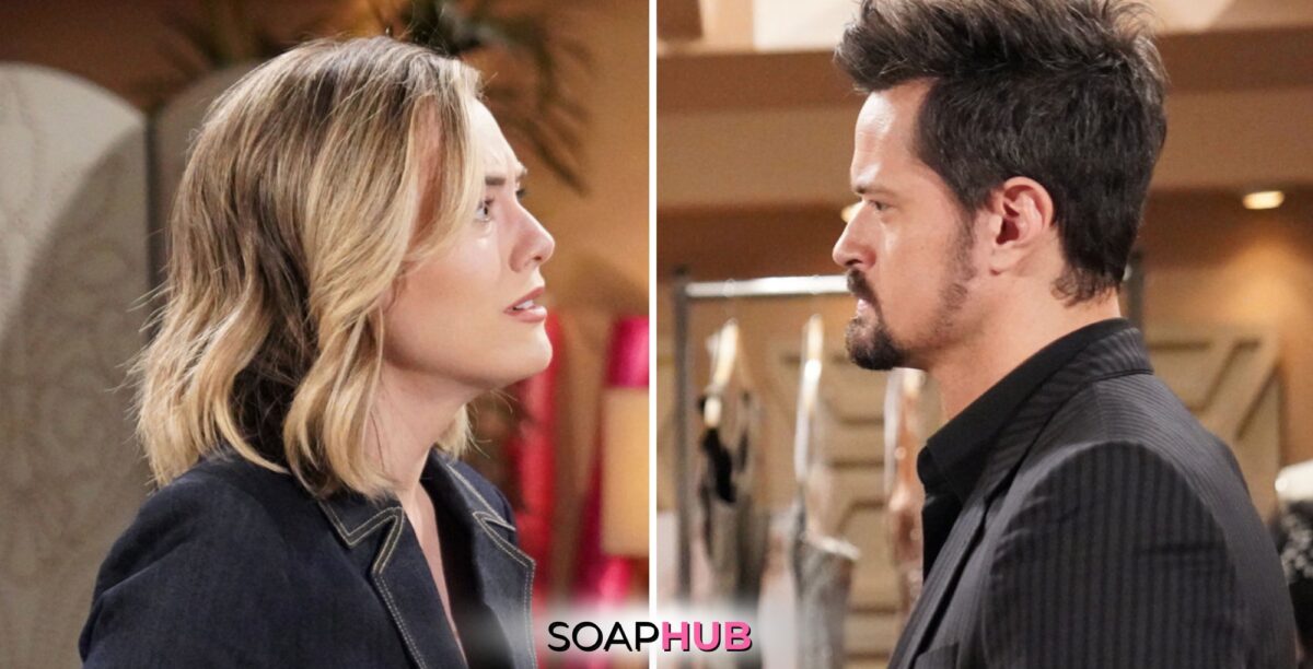 Bold and the Beautiful Spoilers for Wednesday March 27 Episode 9237 Feature Hope and Thomas with the Soap Hub Logo Across the Bottom.