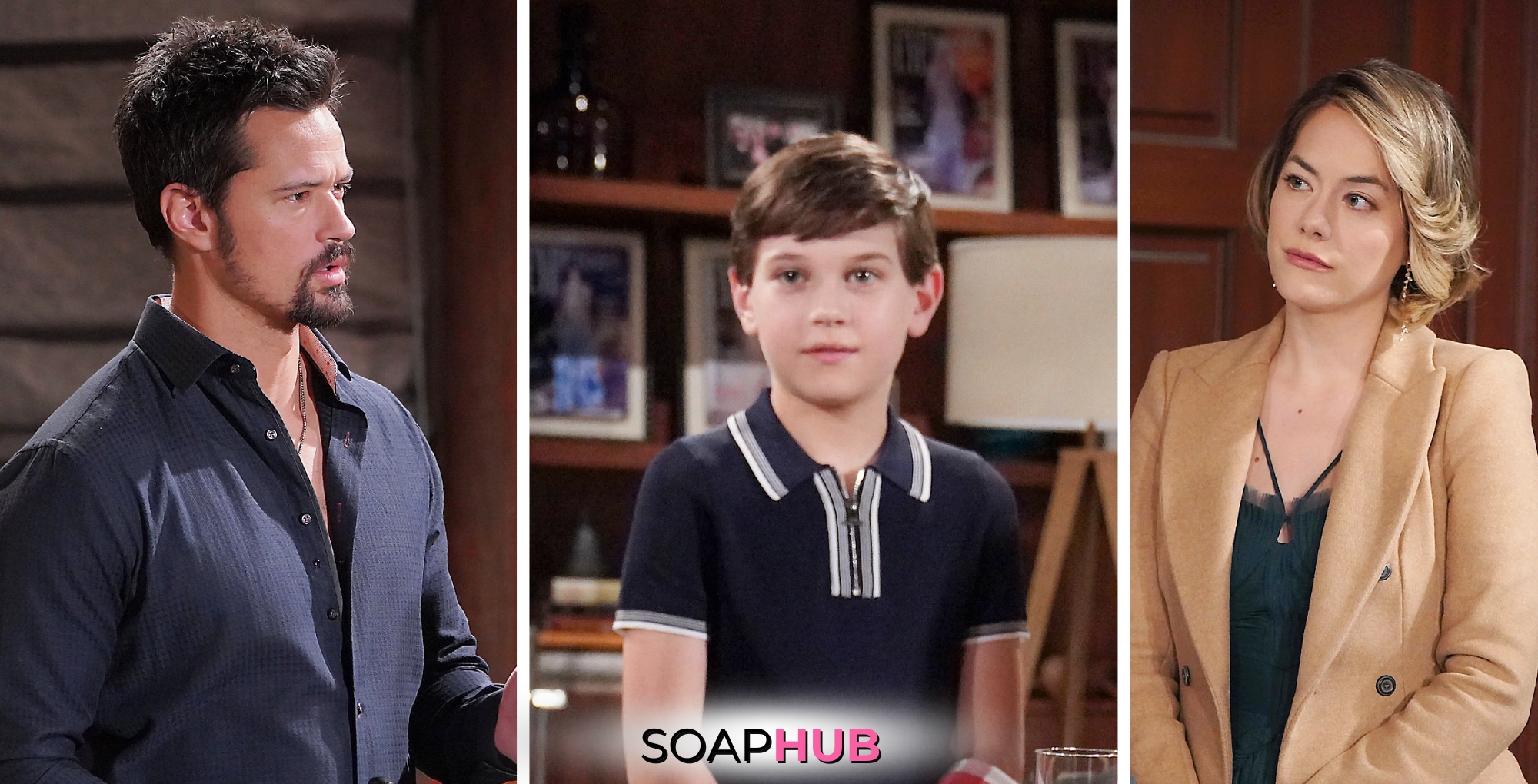 Bold and the Beautiful Spoilers for Thursday, March 28 Episode 9238 Feature Thomas, Douglas and Hope with the Soap Hub Logo Across the Bottom
