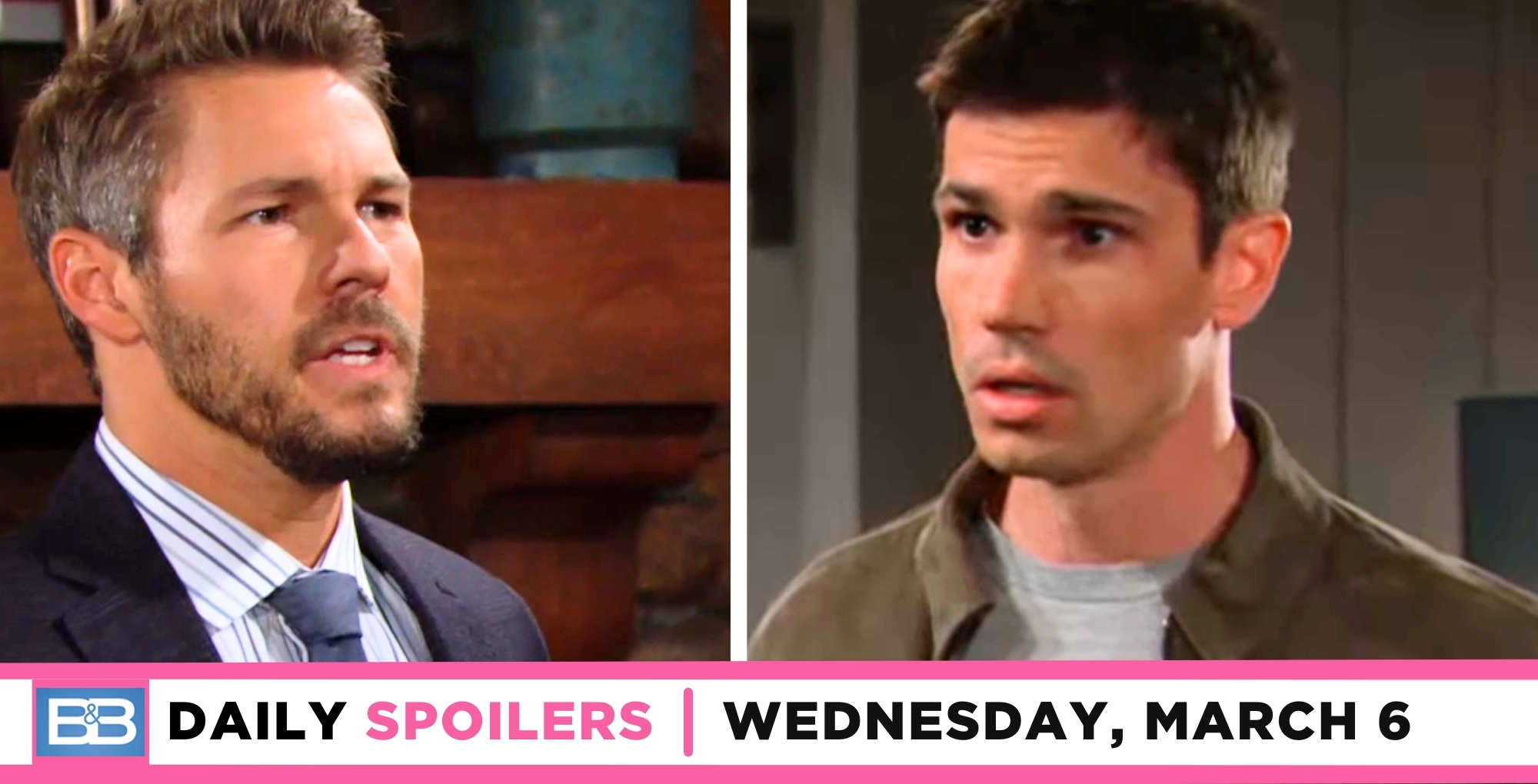 bold and the beautiful spoilers for wednesday, march 6 episode 9224 feature liam and finn.