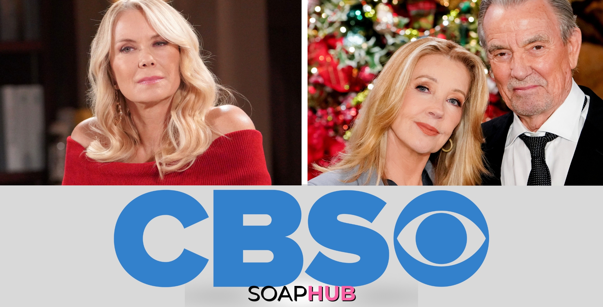 Brooke from The Bold and the Beautiful, Nikki and Victor from The Young and the Restless, the CBS logo, and the Soap Hub logo.