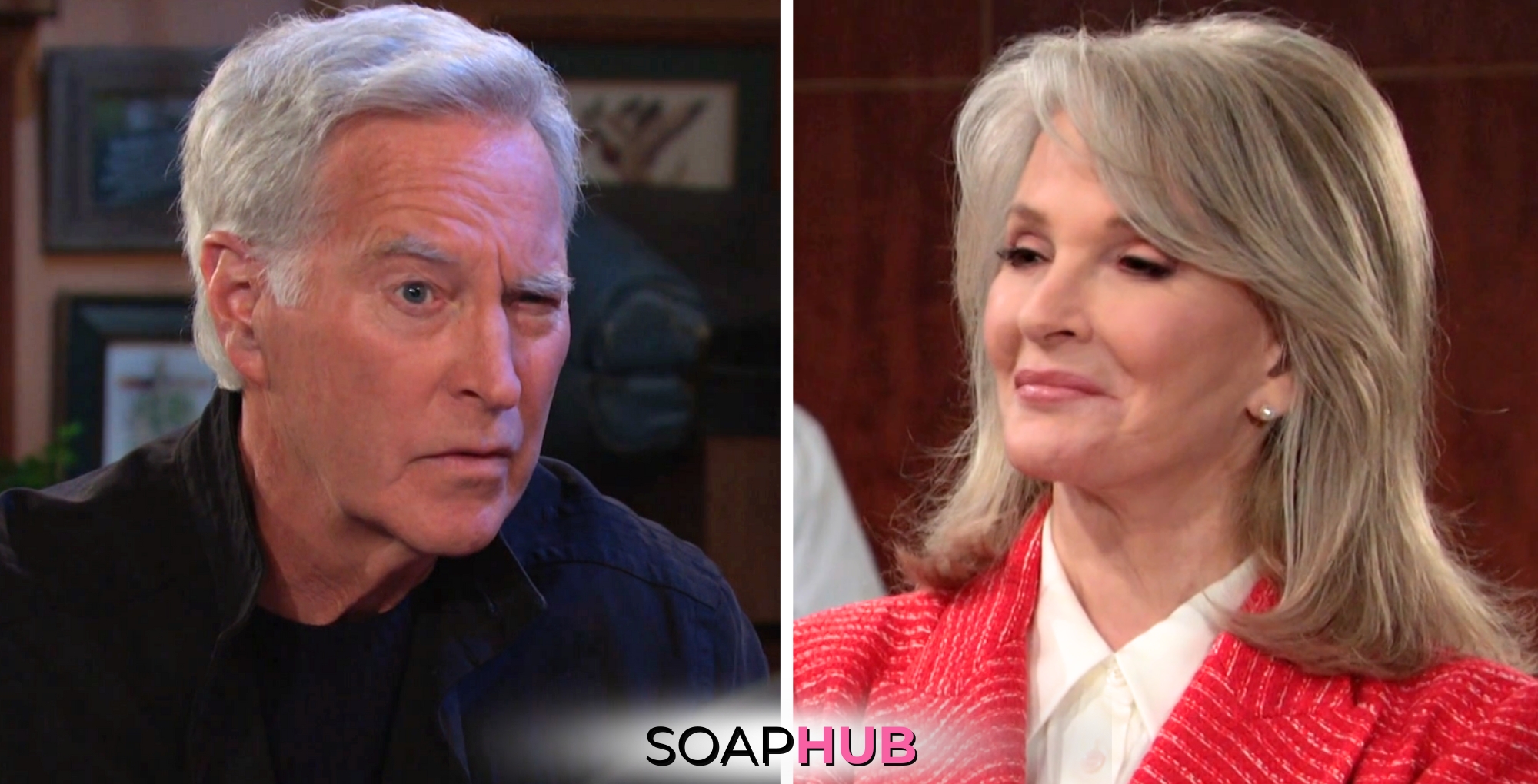 Days of our Lives spoilers for Monday, March 18 feature John and Marlena with the Soap Hub logo across the bottom.