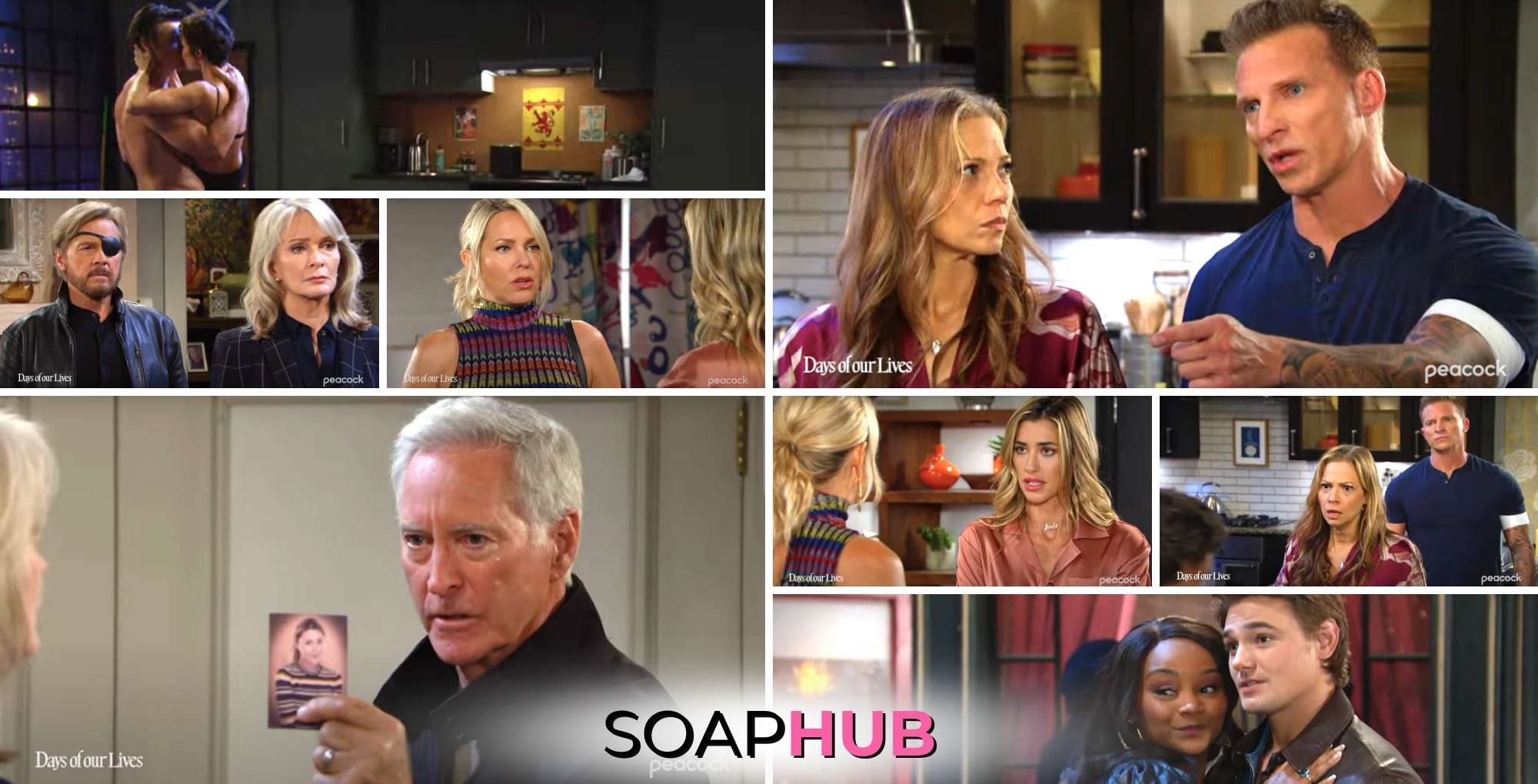 Collage for the Days of our Lives spoilers weekly promo video for the week of March 18 with the Soap Hub logo across the bottom.