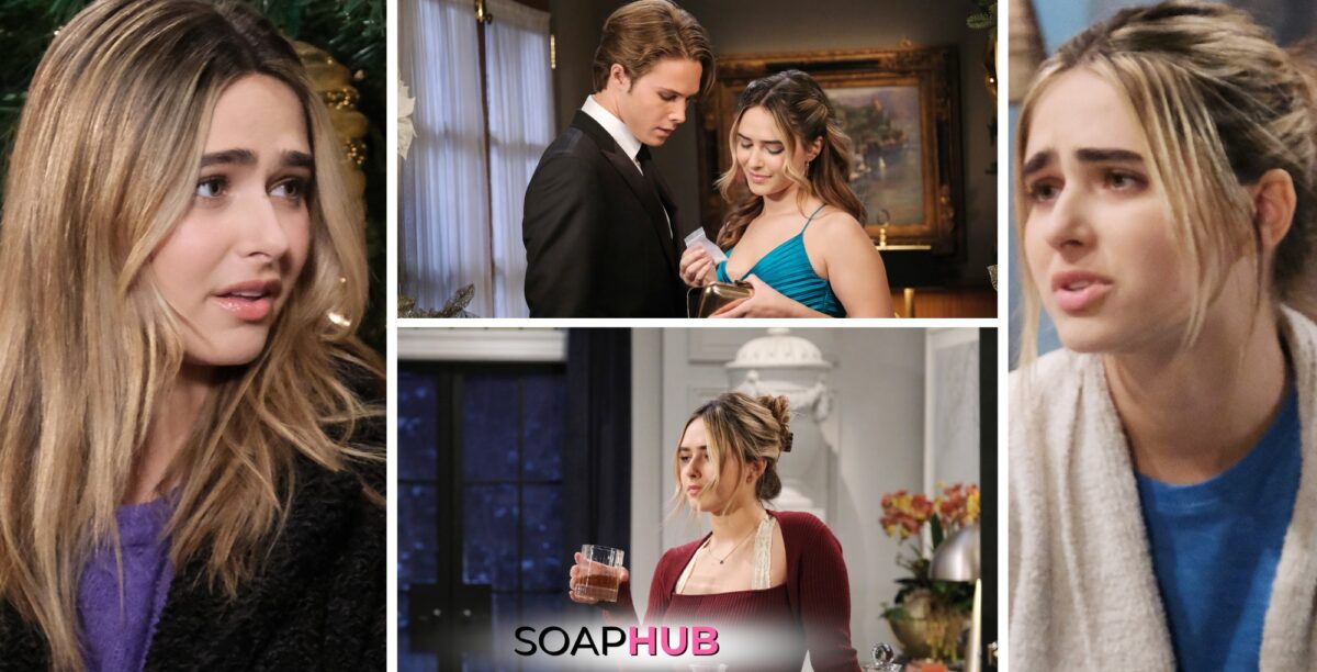 Days of our Lives spoilers for Wednesday, March 27 feature Holly and Tate with the Soap Hub logo across the bottom.