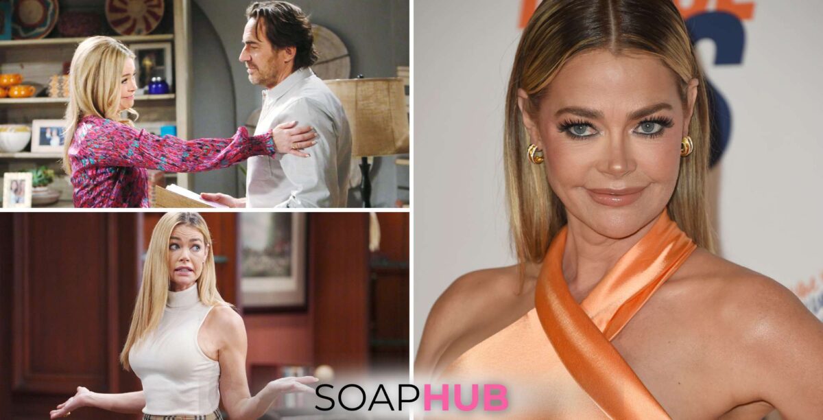 Shauna Fulton and Ridge on The Bold and the Beautiful on the left and Denise Richards on the right with a Soap Hub Logo across the bottom.
