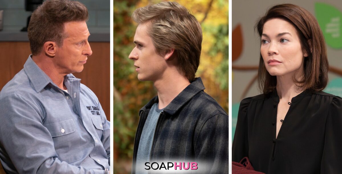 Jason, Jake and Elizabeth for April 1 - April 5 spoilers with the Soap Hub logo across the bottom.