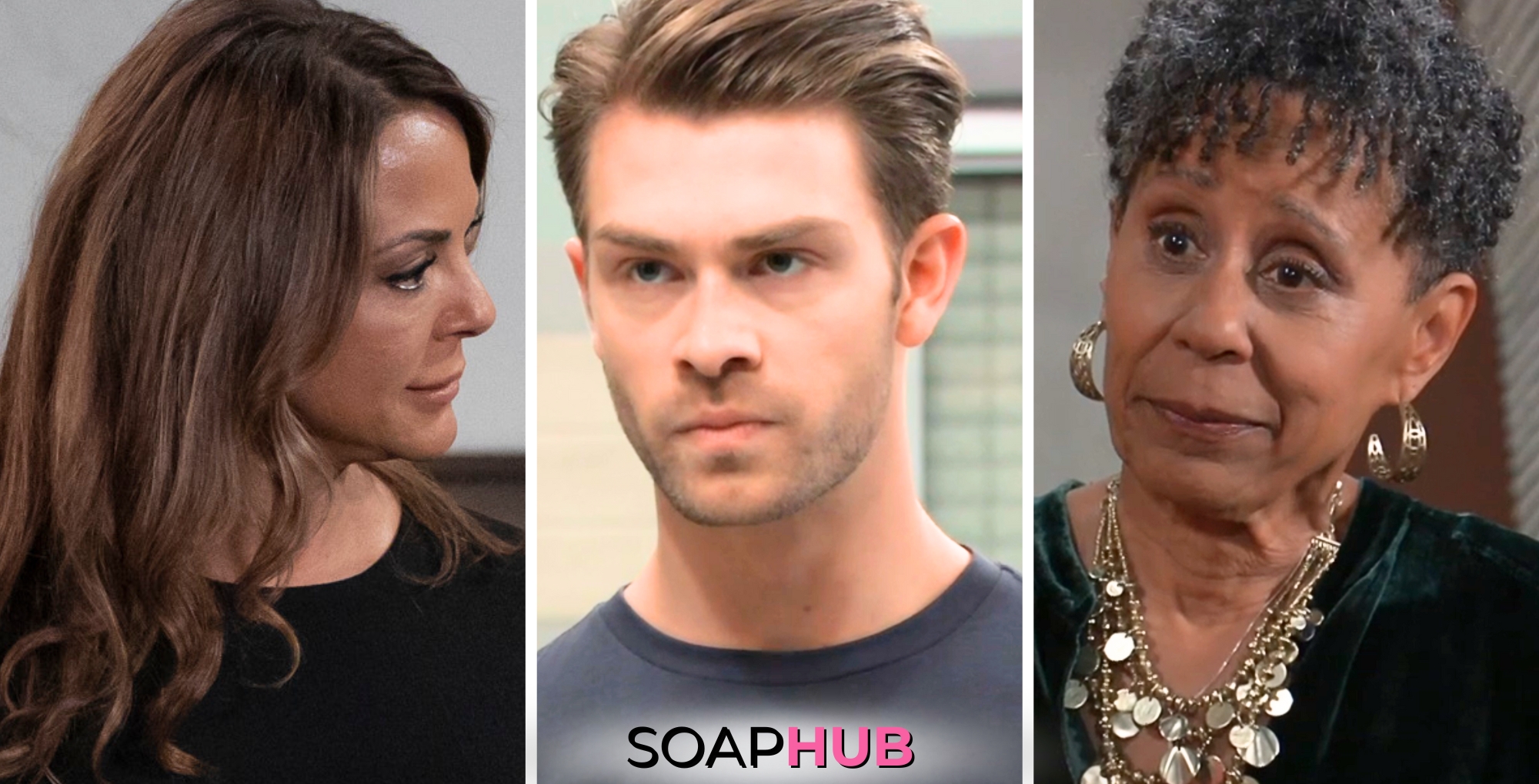 Natalia, Dex, and Stella pictured in the General Hospital recap for the week of March 25 - March 29, 2024 with the Soap Hub logo across the bottom.