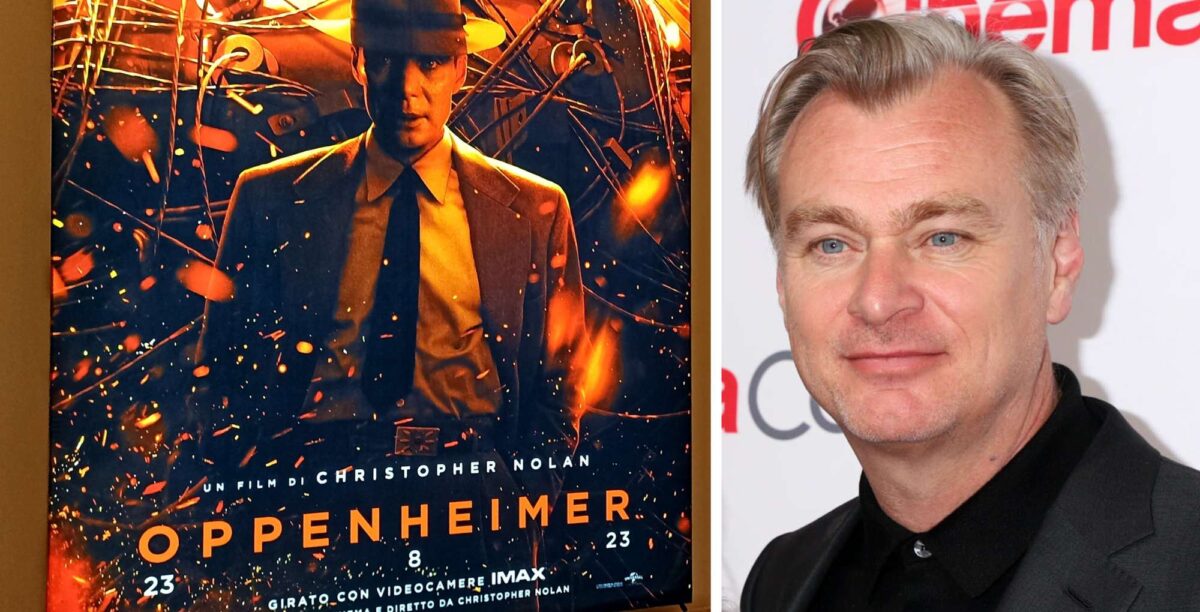 Poster of Best Picture winner Oppenheimer and Christopher Nolan.