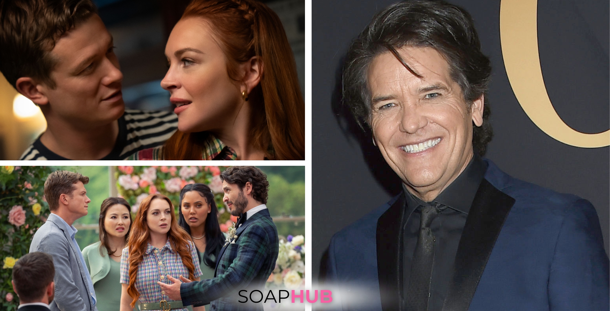 Scenes from Michael Damian's new movie with Linsey Lohan, Michael Damian, and a Soap Hub logo across the bottom.