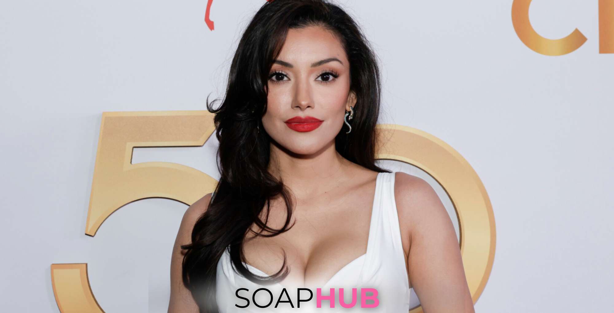 The Young and the Restless star Zuleyka Silver in white with a Soap Hub logo across the bottom.